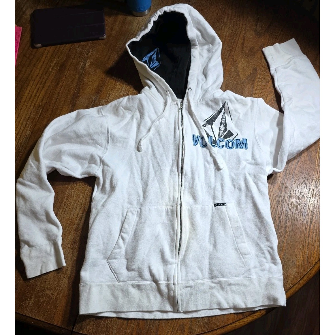 Vintage Y2k Volcom Skateboards White Warm Full Zip Up Hoodie Size Small